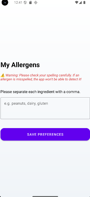 Allergen settings